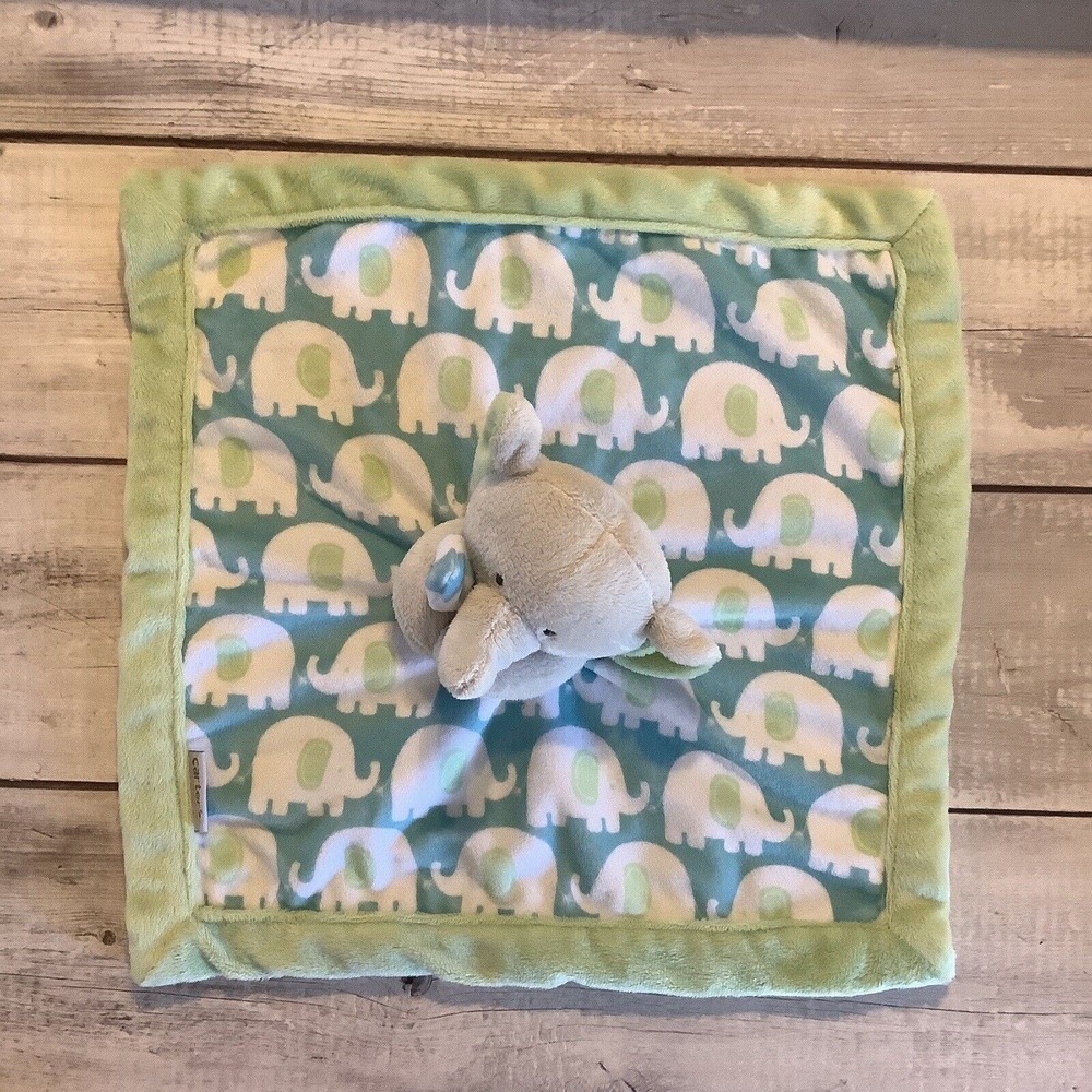 Carters Elephant Green Blue Lovey Baby Infant Security Blanket Plush Stuffed Toy